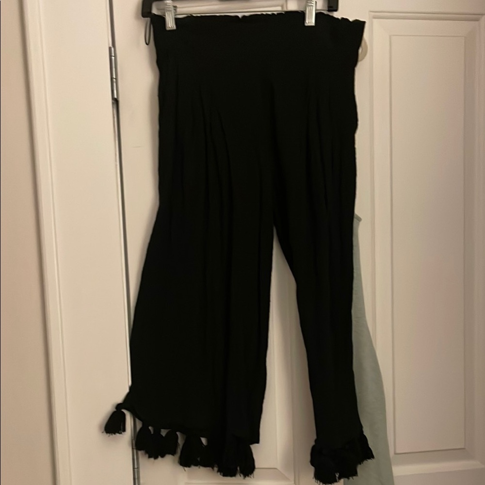 Elegant Black Tassel Trim Pants